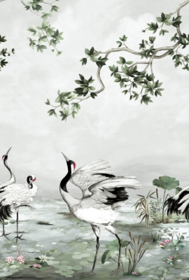 Picture of Crane Mural - Meadow Gray