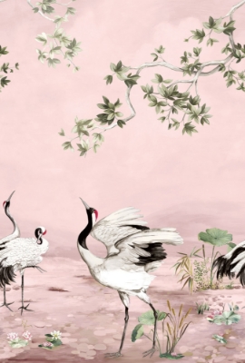 Picture of Crane Mural - Blushing Pink